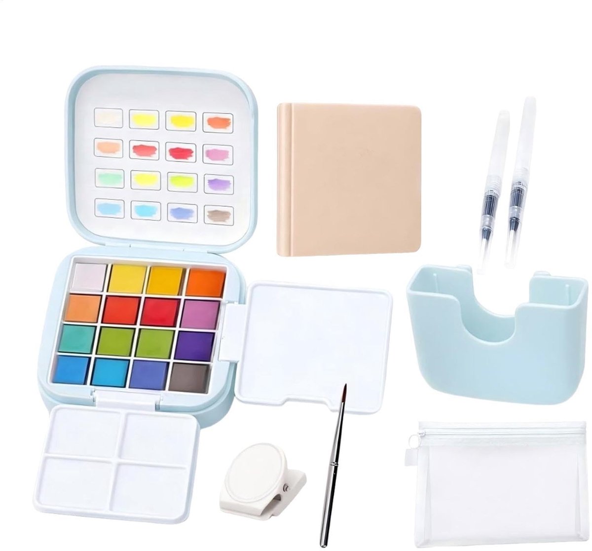 Elzusha - Draagbare Aquarel Schilderset met 16 Kleuren