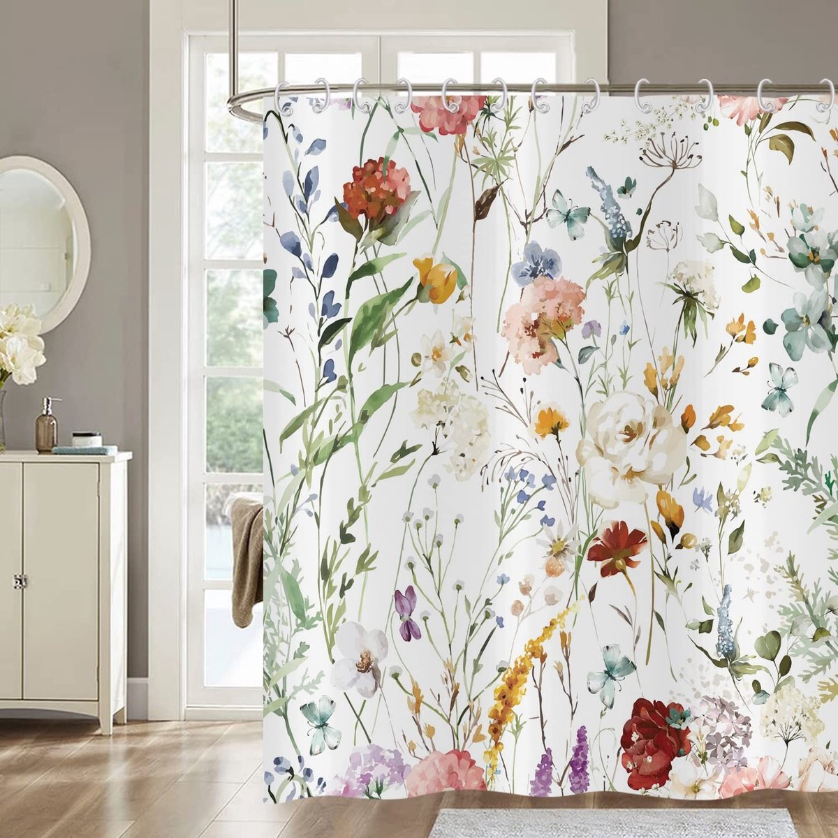 Elzusha - Waterdichte Douchescheiding met Bloemenpatroon 180x200 cm