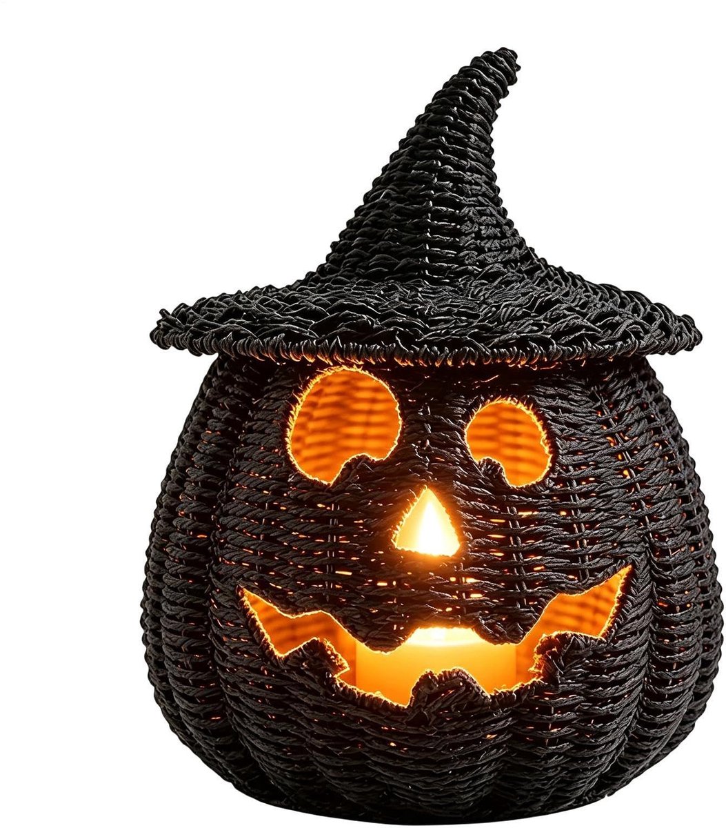 Elzusha - Halloween Geweven Pompoen Kaarsenhouder voor Decoratie