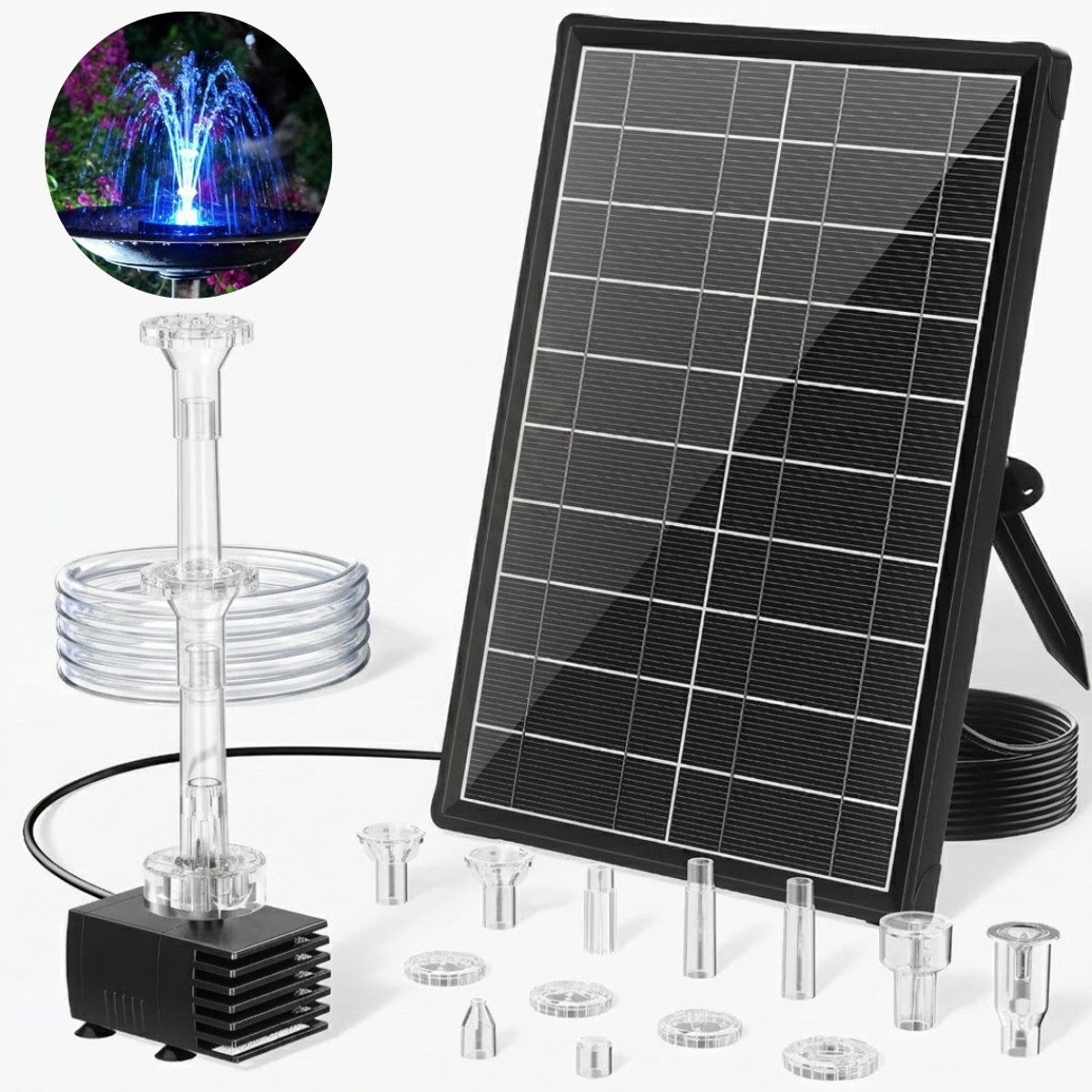 Zavio® Solar Fontein - Fontein op Zonne-energie - Waterornament Vijver - Zwart