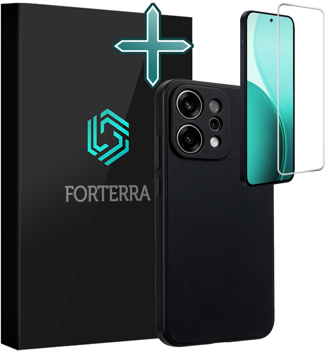 Hoesje Met Screenprotector - Geschikt voor Oppo Reno 14 - Sterk & Shockproof - Telefoon Hoes - Back Cover - Siliconen Case - Zwart