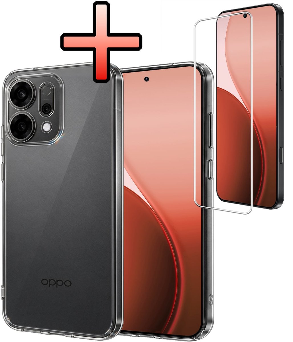 Hoesje - Met Screenprotector - Geschikt voor Oppo Reno 14 - Sterk & Shockproof - Back Cover - Siliconen Case - Telefoon Hoes - Transparant