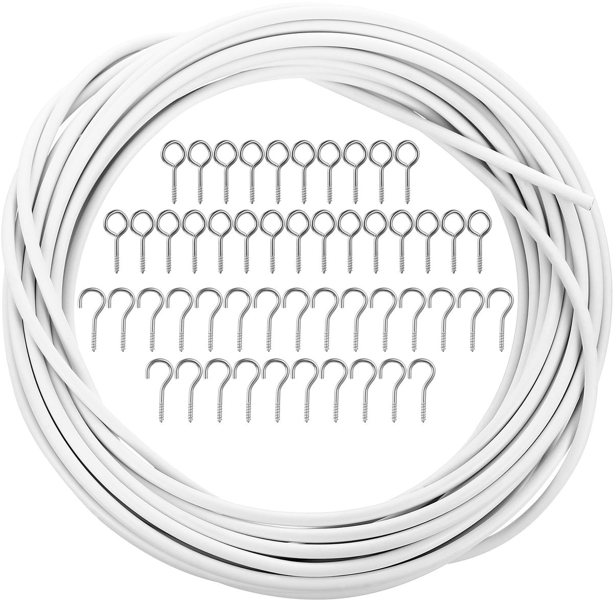 SolidKeus - 10 Meter Gordijn Draad met Haakjes Set, Wit
