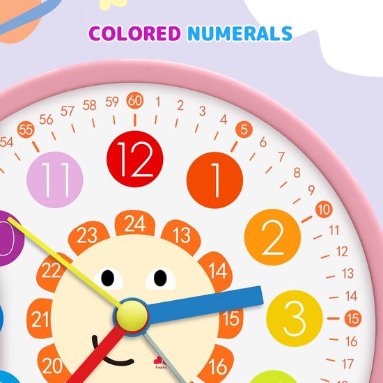 Kinderwekker Analoge Klok - Leerwekker Kinderen - Tijd Leren Lezen - Geruisloos Uurwerk - 10 x 10 cm - Roze — afbeelding 4
