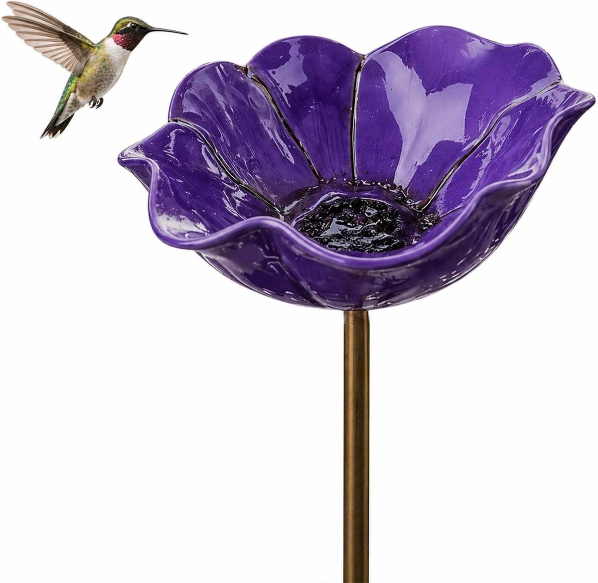 Vogelbad voor de tuin – Drinkplaats voor insecten – Bijenbad – Bloemmotief – Terrasdecoratie – Metalen bloem – Diameter 15 cm – Paars