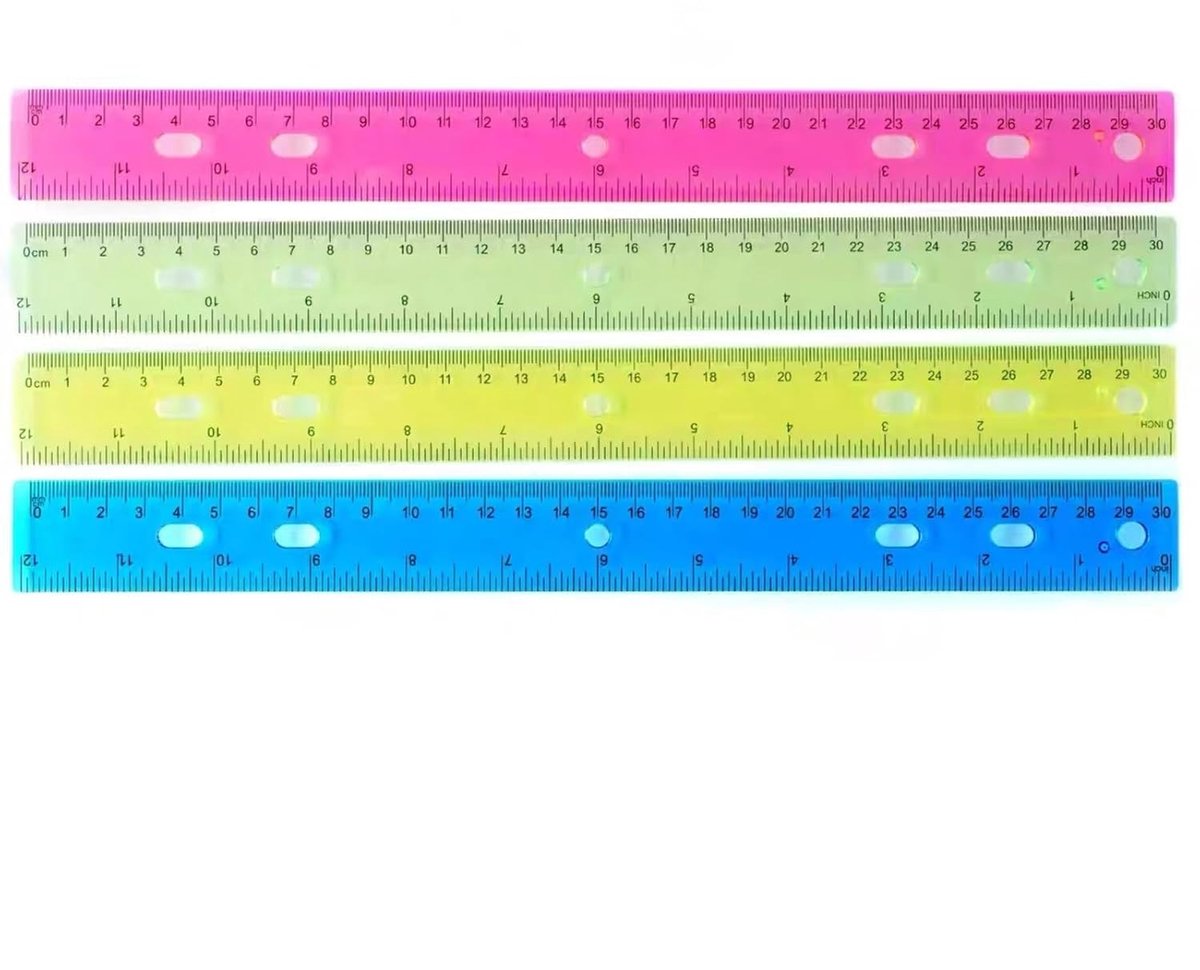 4 stuks Liniaal - Linialenset - Transparante liniaal - Kunststof Meetlat - Professioneel Meetgereedschap - Niversele Liniaal - Tekengereedschap - Geschikt voor studeren, kantoorwerk en naaien - 30cm - Meerdere kleuren