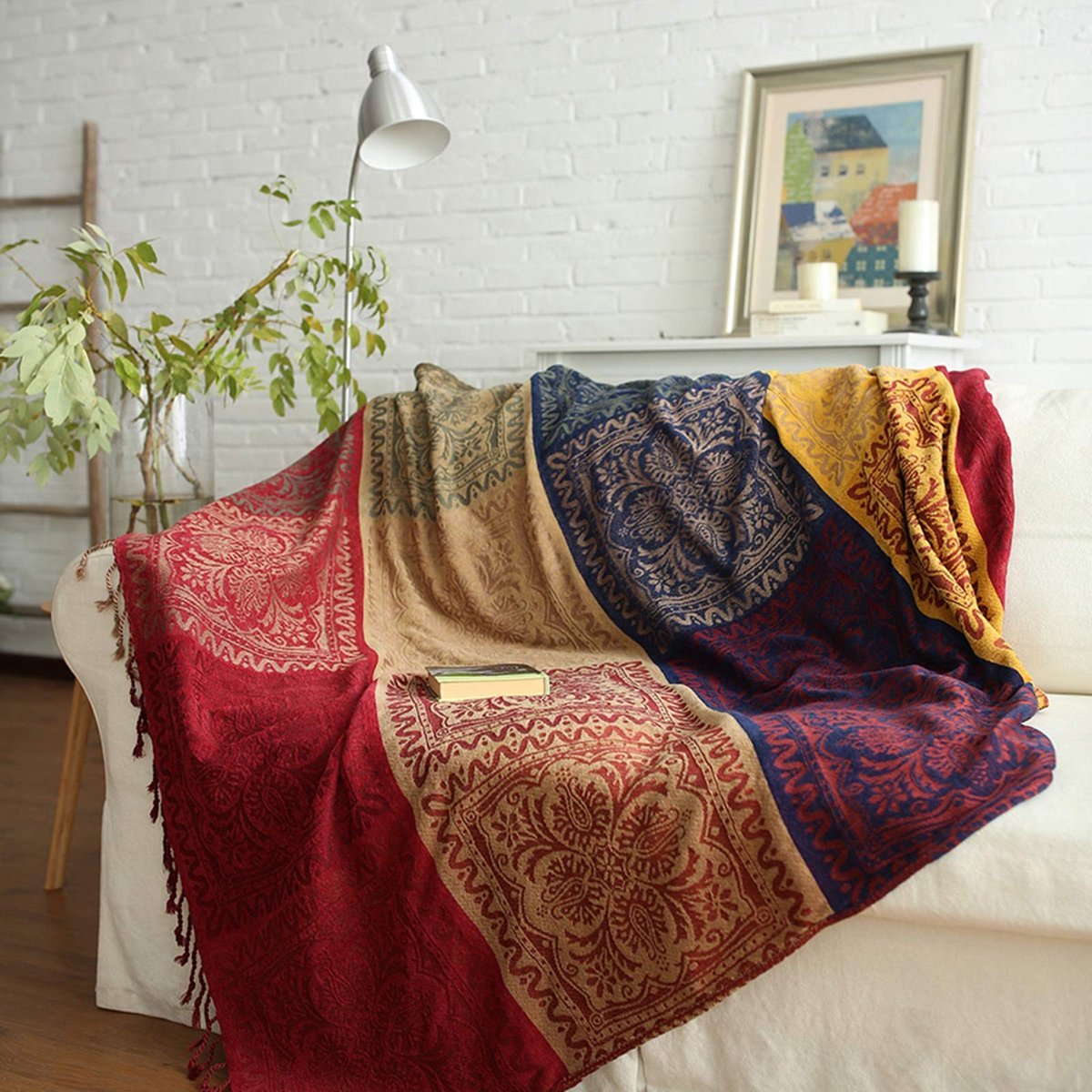 Elzusha - Chenille Jacquard Plaid Rood - Decoratieve Stoelhoes - 220x250cm