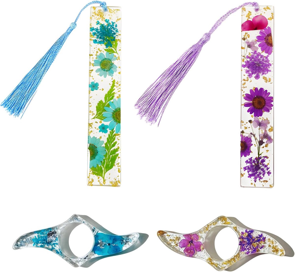 4 stuks gedroogde bloemen hars boekenleggers - zijhouders voor boeken - droogbloemen - boekenzijhouder - duim - hars bladwijzers en boekenpagina-houder - voor leesliefhebbers - studenten - leraren