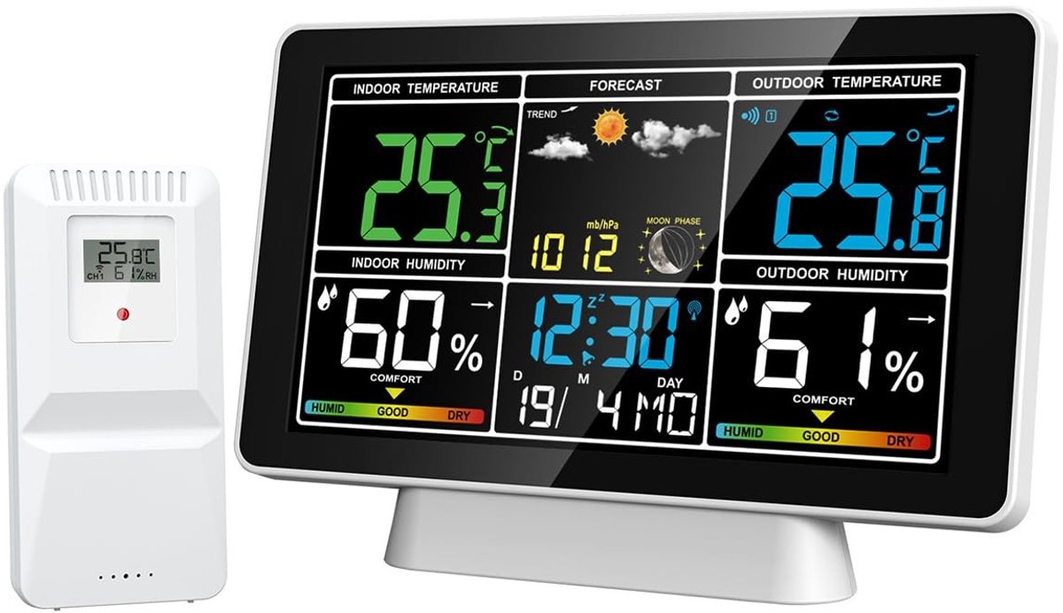 Elzusha - Digitaal Weerstation met Binnen/Buiten Sensor - Barometer en Alarmklok