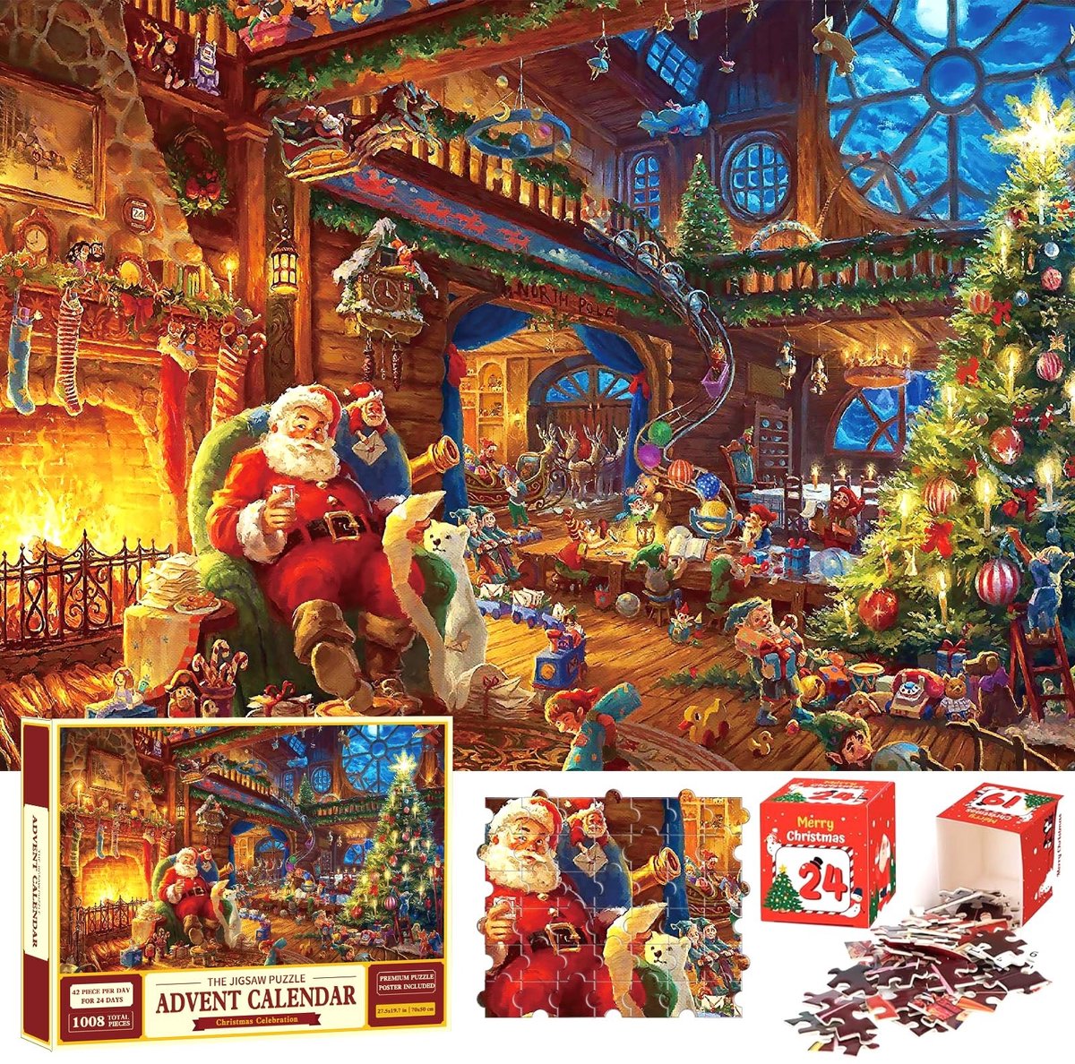 Elzusha - Kerst Adventskalender Puzzel 2023 - 1008 Stukjes Kersttafereel 70x50cm