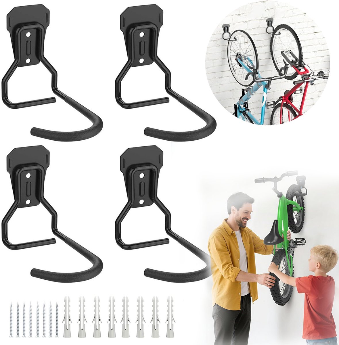 Fietshaken, Fietsenstalling, 4-Delige Set Fiets Muurbeugels, Fietsenrekken Voor In De Garage.