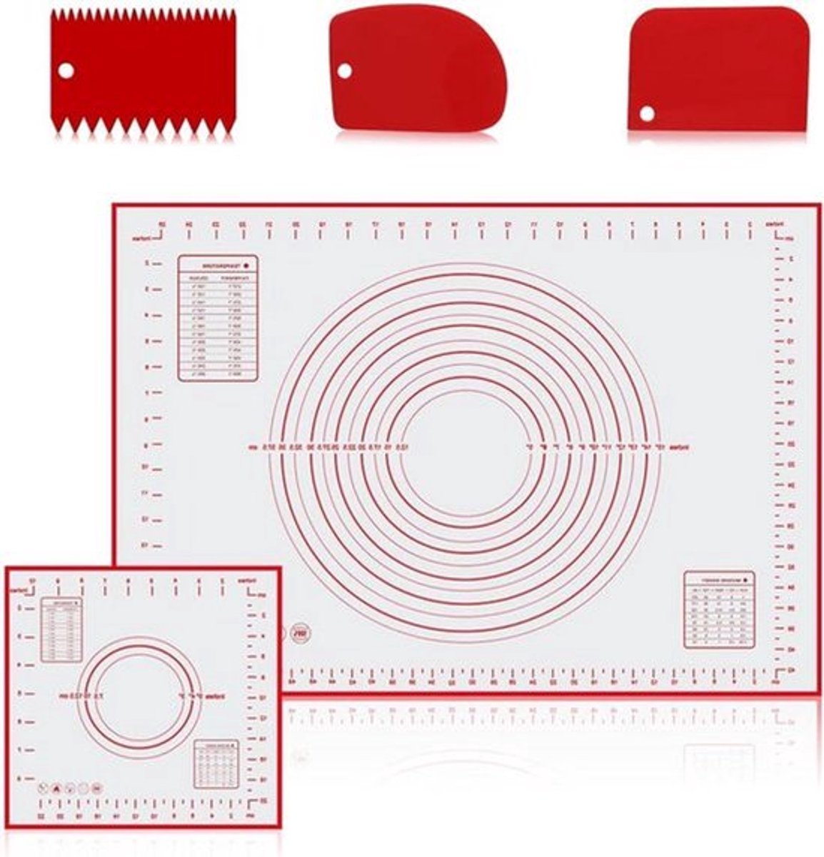 Siliconen Bakmat 2 Stuks - Deegmat met 3 Deegschrapers - Antislip en BPA-Vrij - Herbruikbaar en Antibaklaag - Bakonderlegger voor Pizza Deeg - 25 x 29 cm en 50 x 70 cm