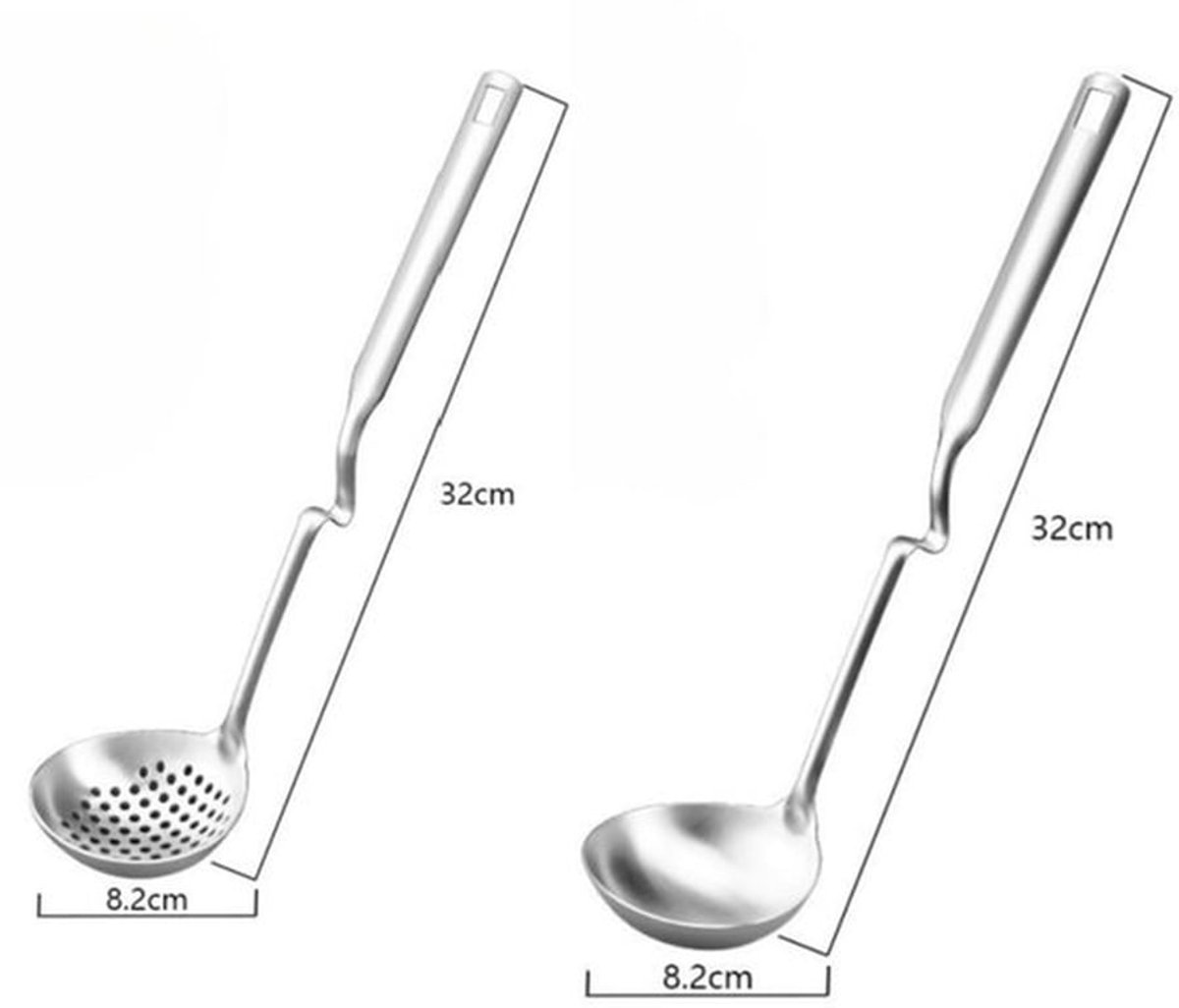 2 stuks-Soeplepel-Zeef-Potlepel-Filterlepel/Keukengerei - RVS - Geschikt voor thuis, restaurant, feest, buffet - Zilver - 32*8,2 cm