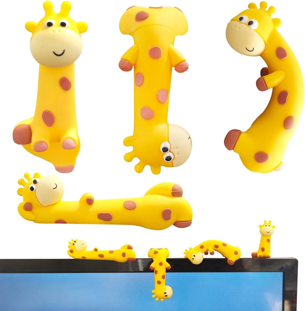 Schattige giraffe kantoor gadgets set van 4, perfect als bureau decoratie en mini figuren voor een vrolijke werkomgeving