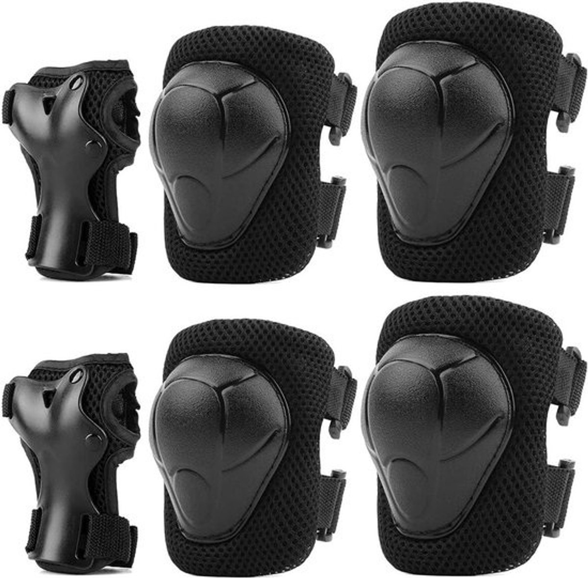 Skateboard Beschermers - Knie Elleboog Pols Set - Sport Veiligheid - Verstelbare Banden Ademend - 6 Stuks - Zwart