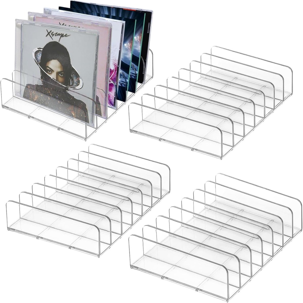 Transparante CD Houder van Acryl - 4 Stuks, CD/DVD Opbergrek met Meerdere Compartimenten voor Cassettes, Boeken en Organisatie van Cosmetica