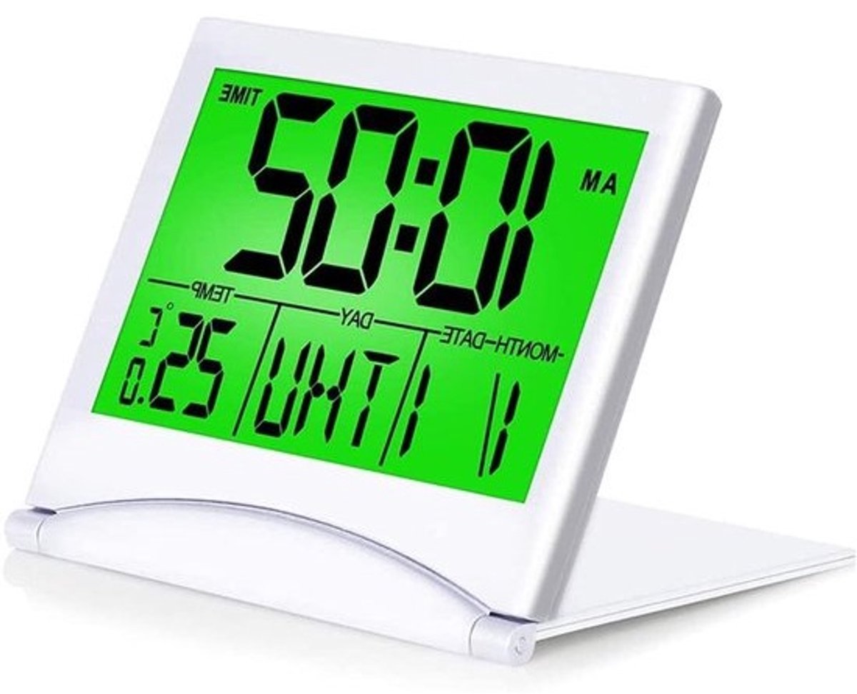 Digitale Reiswekker - Opvouwbare Klok - Reizen en Thuis - LCD Display met Achtergrondverlichting - 7.5 x 8.5 cm - Groen