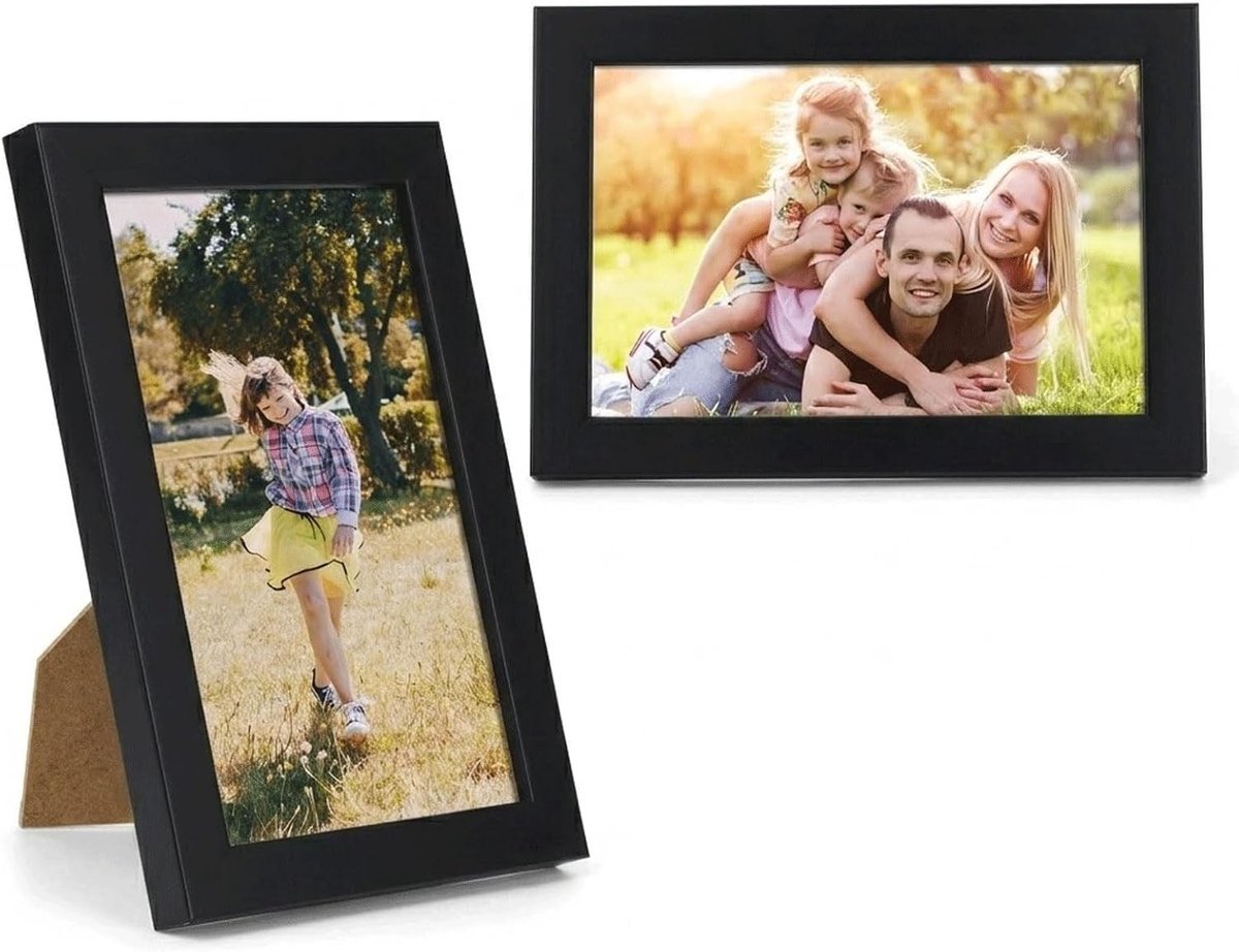 Set van 2 Kleine MDF Fotolijsten met Organisch Glas, 10 x 15 cm, Decoratieve Lijsten voor Wand- en Tafeldecoratie in Zwart