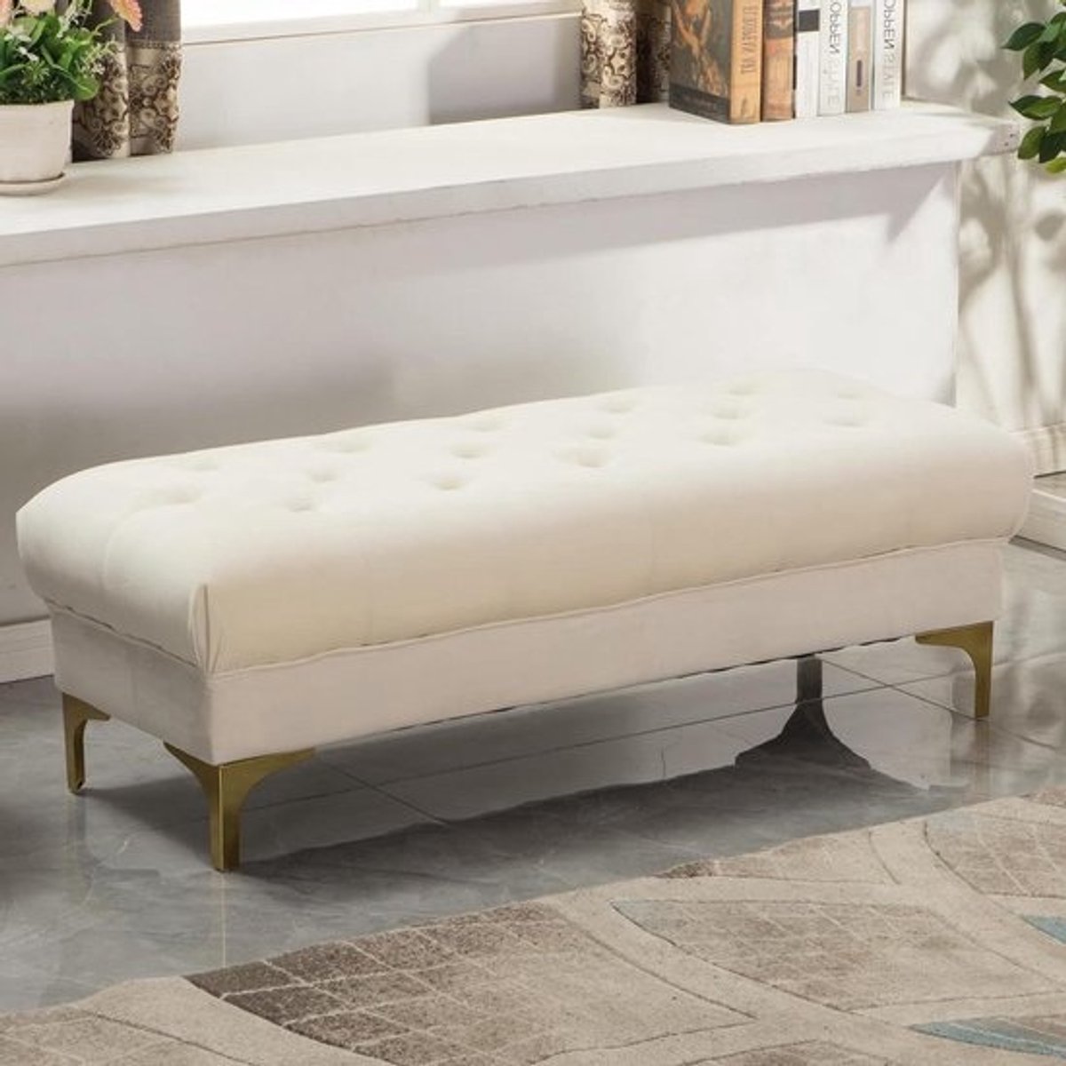 Opbergbank Fluweel - Poef Bankje - Extra Zitplaats - Verborgen Opbergruimte - 60x45x45 cm - Beige