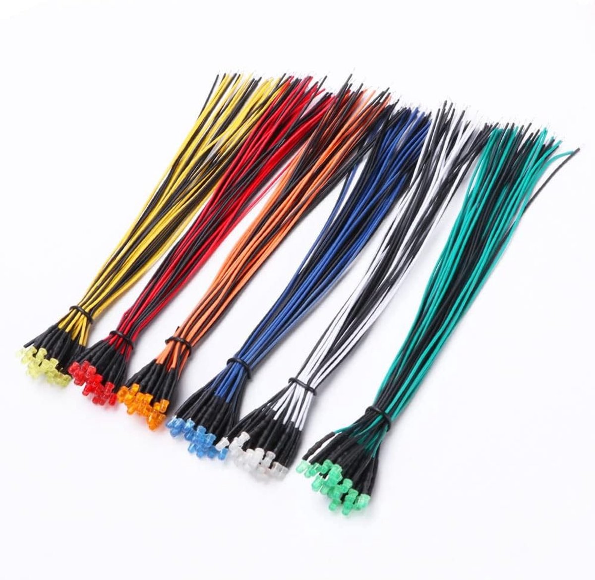 120 Stuks 3mm LED Diodes in 6 Kleuren met Diffuus Gekleurde Lens - Ultra Helder 12V 20cm Voorgevelde Verlichting, Geschikt voor Modelbouw en Decoratie