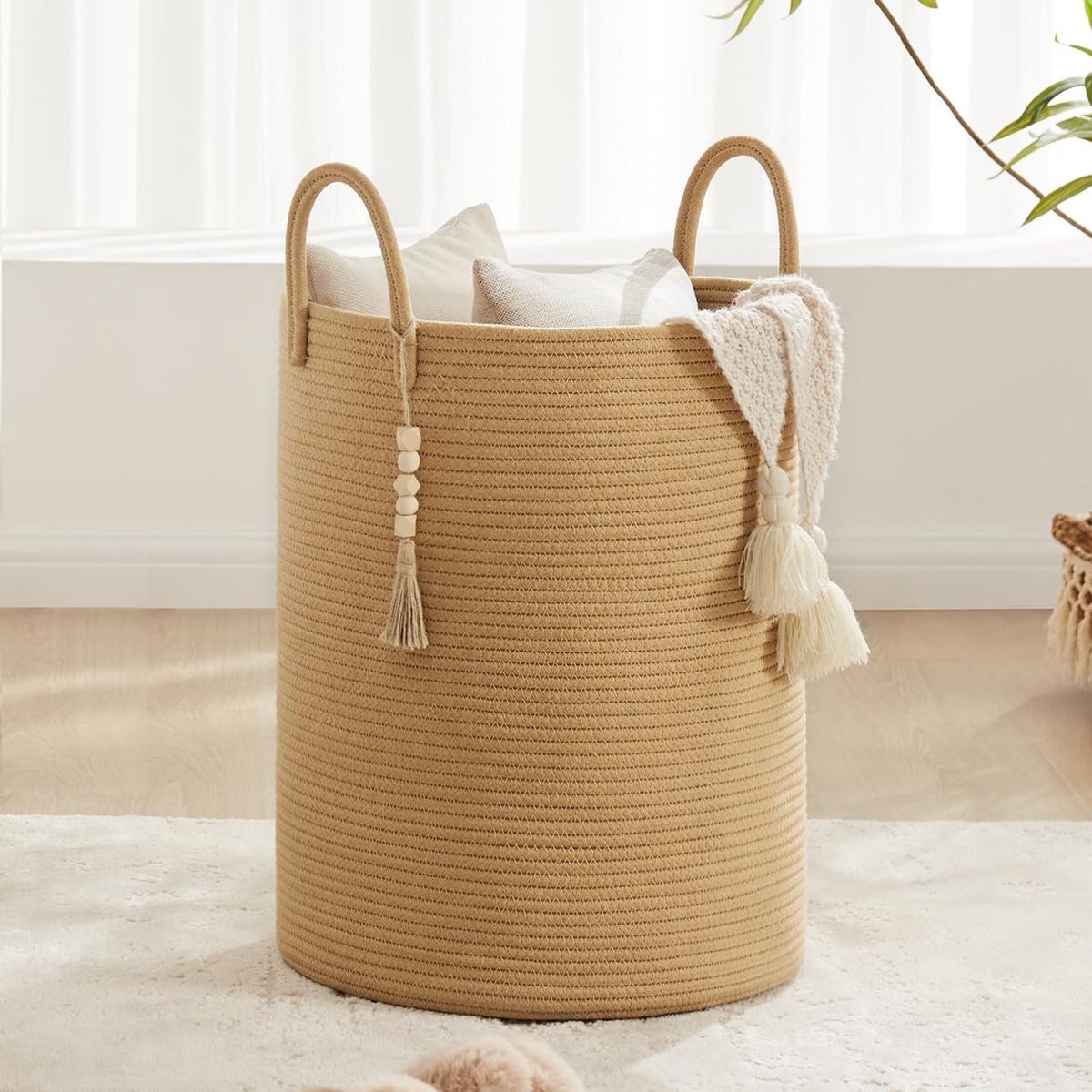 Vouwbare Wasmand van Katoen, Grote Opbergmand voor Wasgoed, 38cm (D) x 50cm (H), Bruin, Duurzaam en Stijlvol