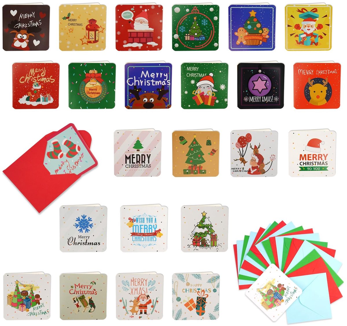 Set van 24 Kerstkaarten - 7 x 7 cm