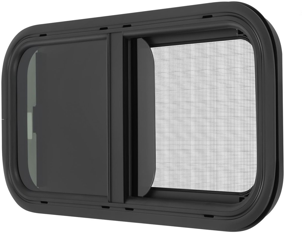 Motorhome Raam met Vliegenscherm - 60 x 30 cm, zwart