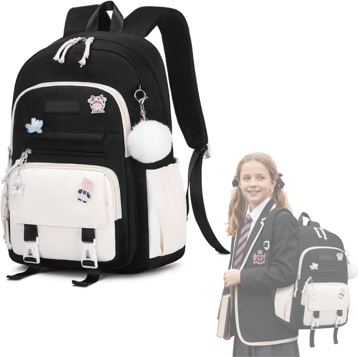 DailySupplies® Boekentas Meisjes Lagere School - Schooltas Eersteleerjaar Groot - Zwart