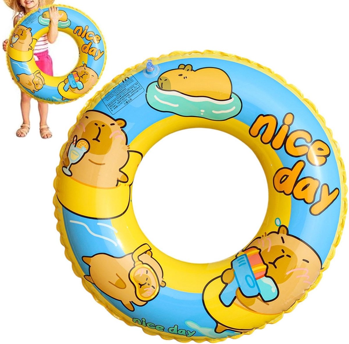 Zwembadring Cartoon Capybara - Lekbestendig PVC - Blauw