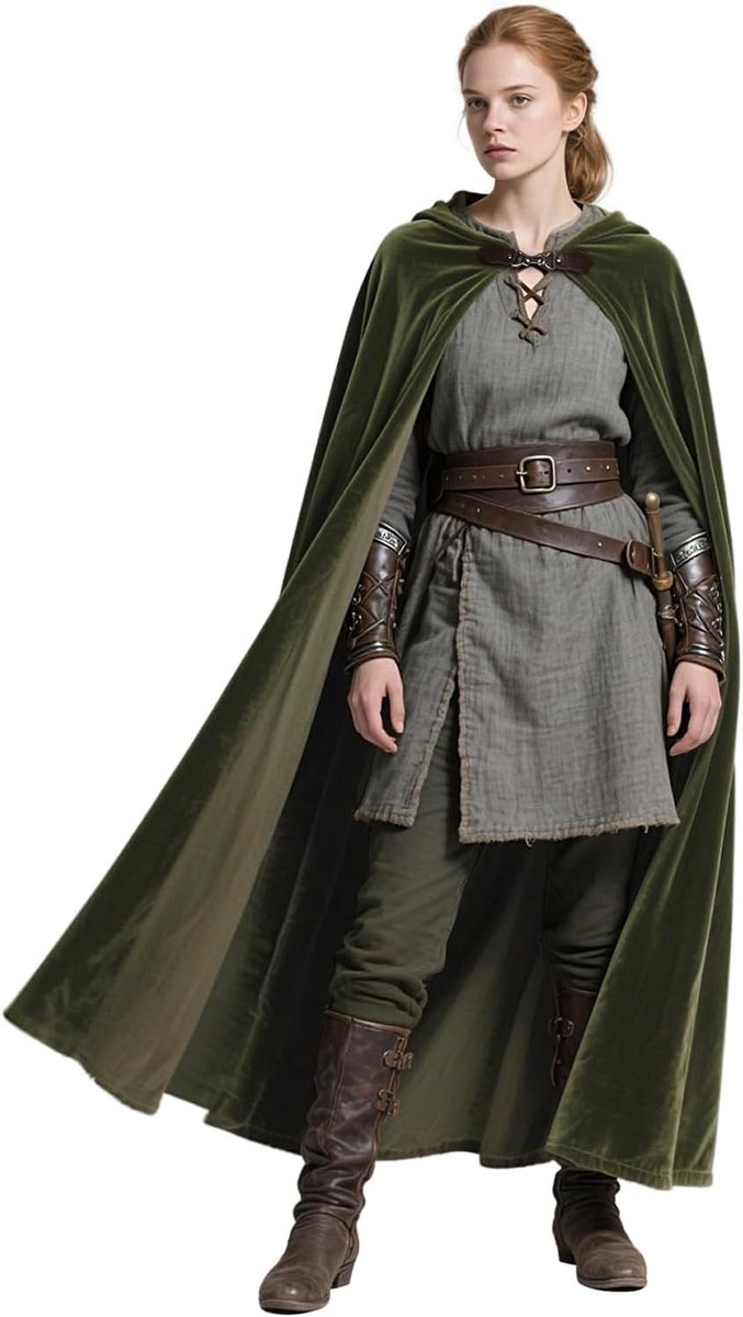 Medieval Cape met Kap voor Mannen en Vrouwen, Renaissance Cloak voor Cosplay en Halloween, Olijfgroen, Kostuum Accessoire