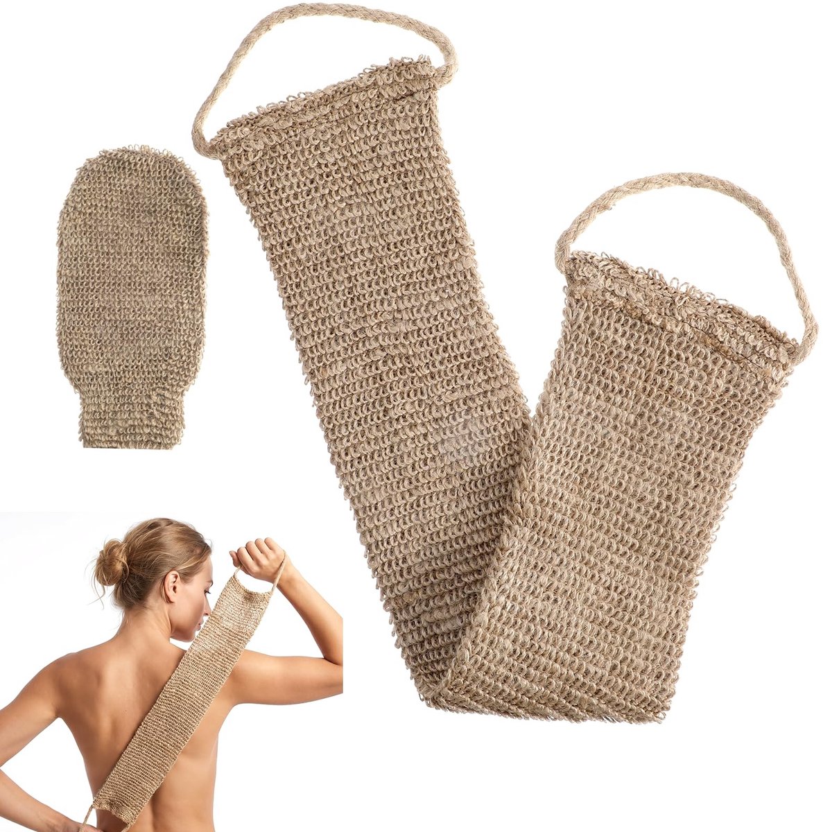 Set van 2 Rugscrubbers - Peelinghandschoen en Rugborstel - Warm Geel