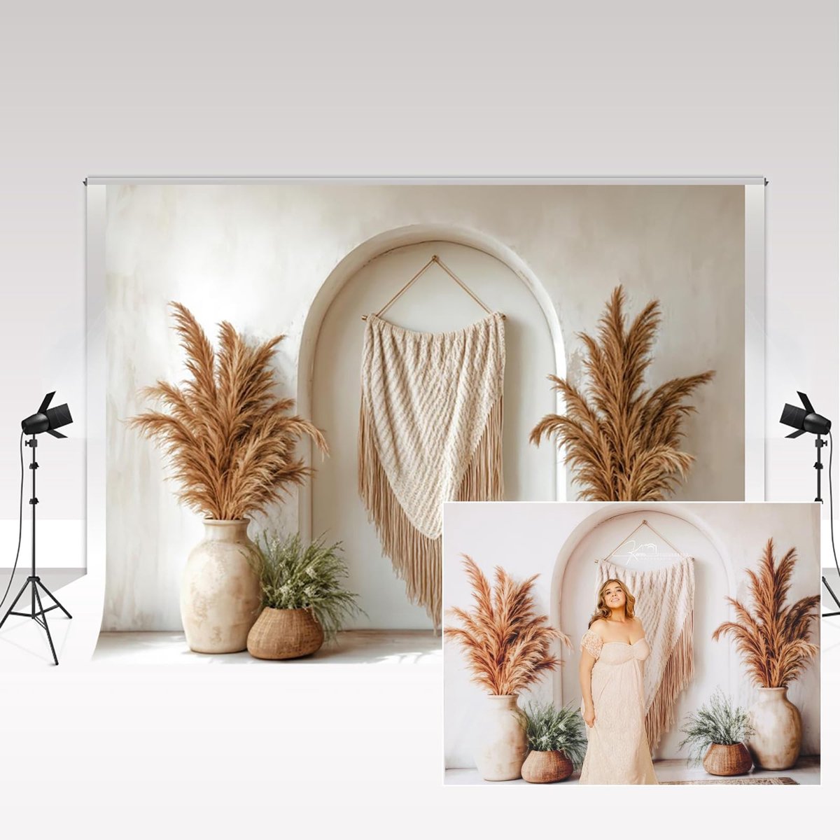 Fotografie Achtergrond 3 x 2 m - Pampasboog Decoratie voor Bruiloft en Verjaardag