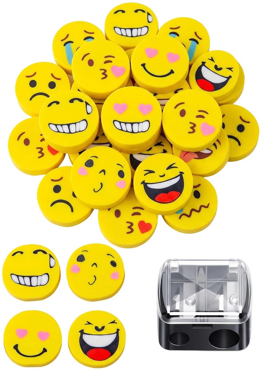 Gummen Set met Puntenslijper - 20 Gele Smileys