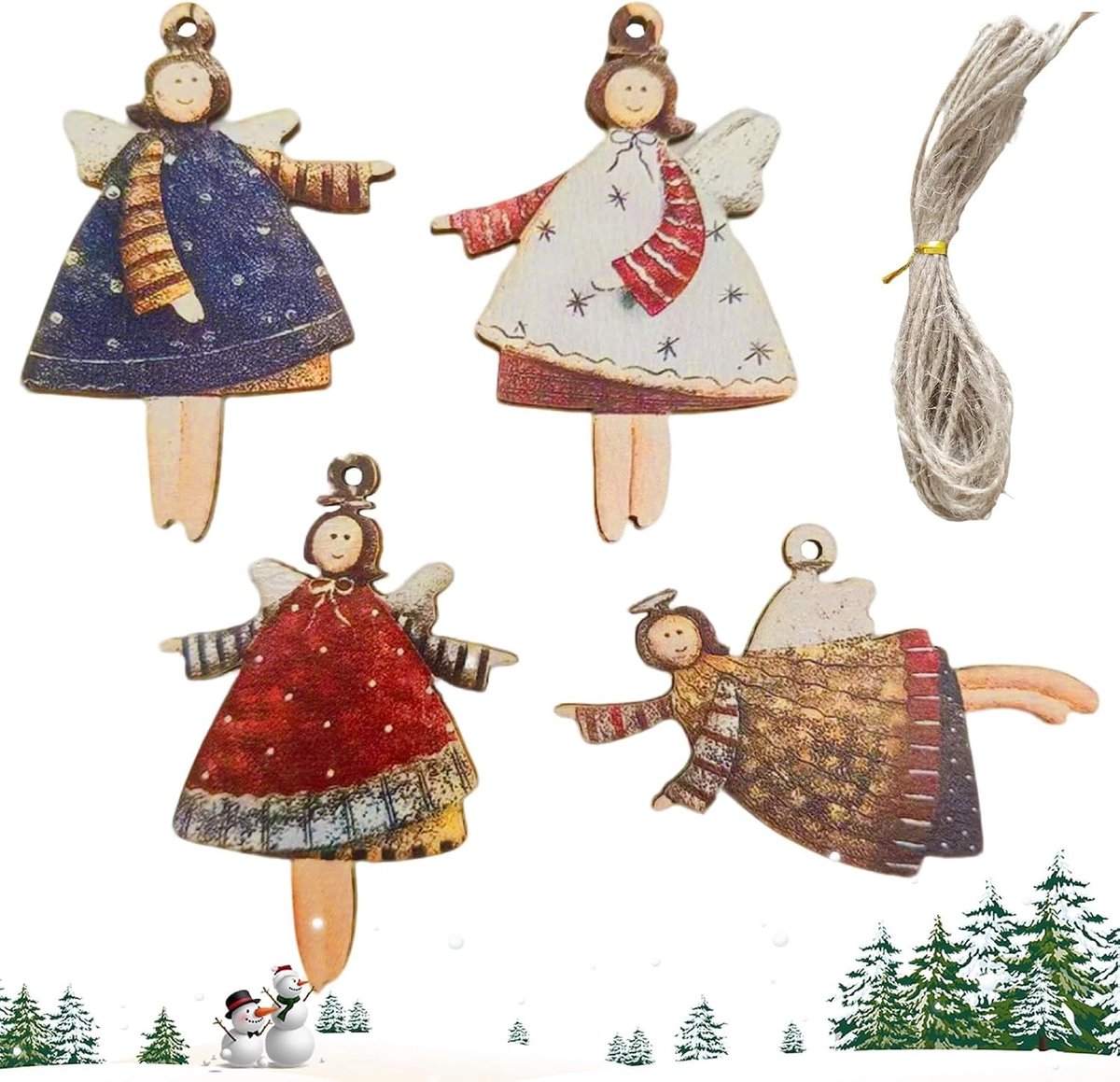 Set van 20 Kleine Houten Kerstdecoraties, Engel Hangers voor Kerstbomen, Feestelijke Versieringen en Cadeaus voor Kerst en Bruiloften