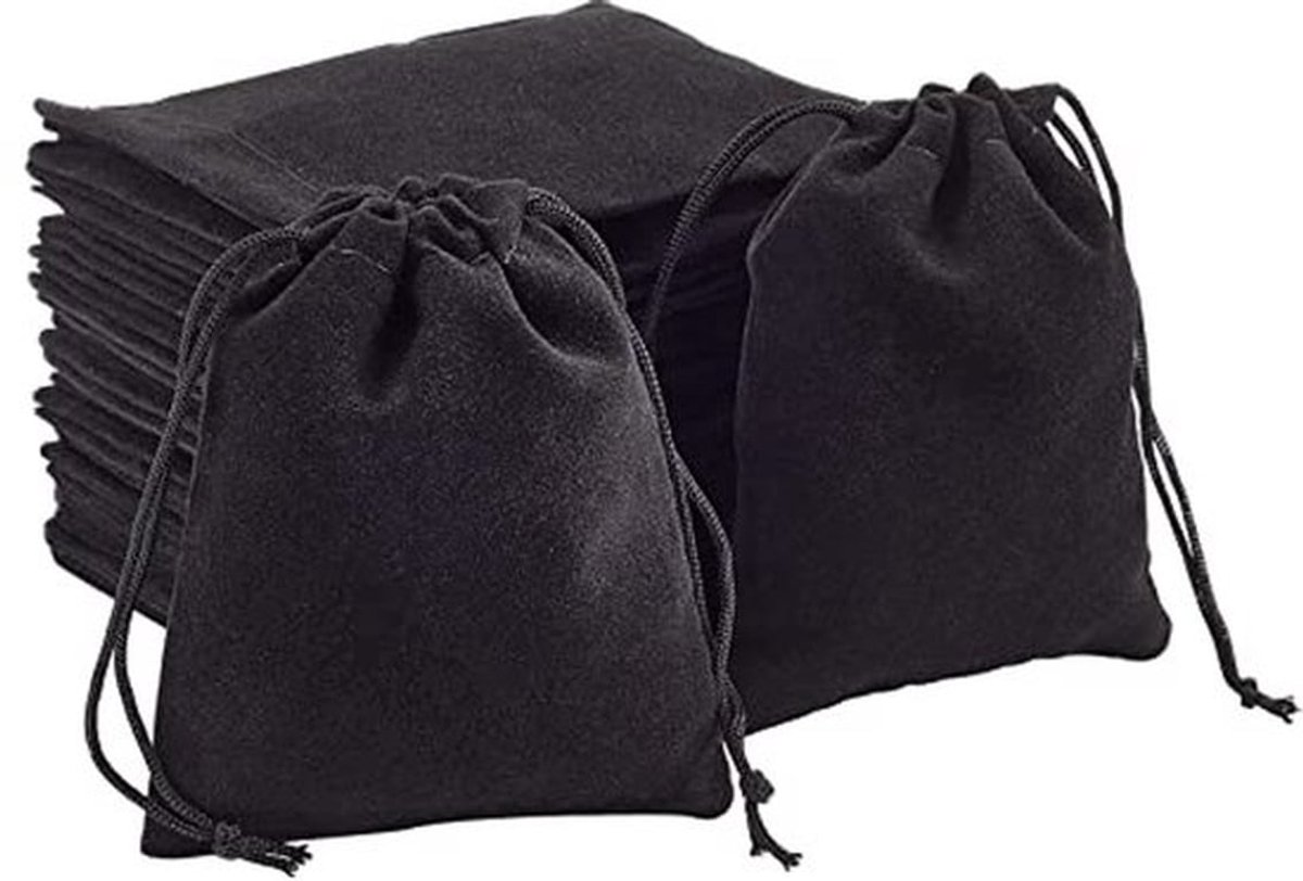 100 stuks fluwelen trekkoordzakjes voor bruiloften, feestartikelen, sieradenzakjes, cadeauzakjes voor Kerstmis en Valentijnsdag, sieraden inpakpapier, zwart, 8,5 x 7 cm