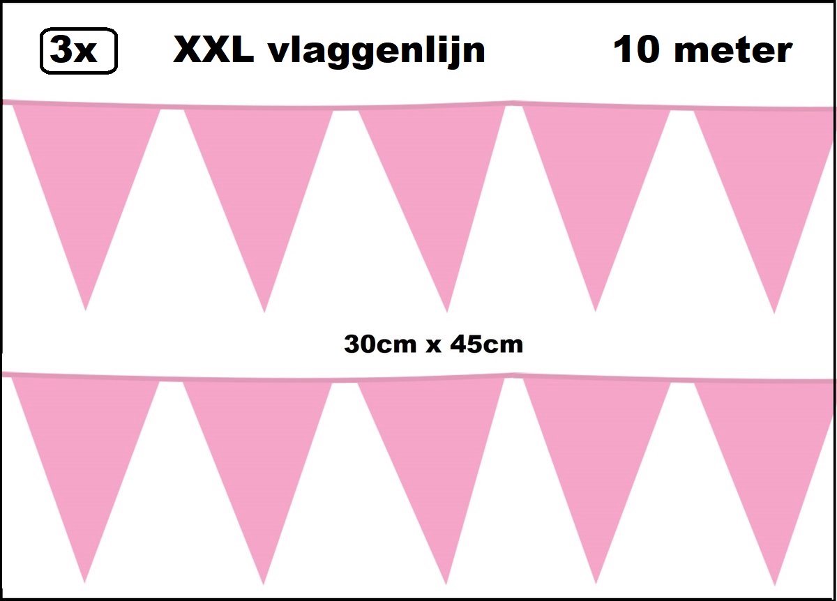 3 stuks XXL Vlaggenlijn licht roze 30cm x 45cm - Giga vlaglijn themafeest party festival