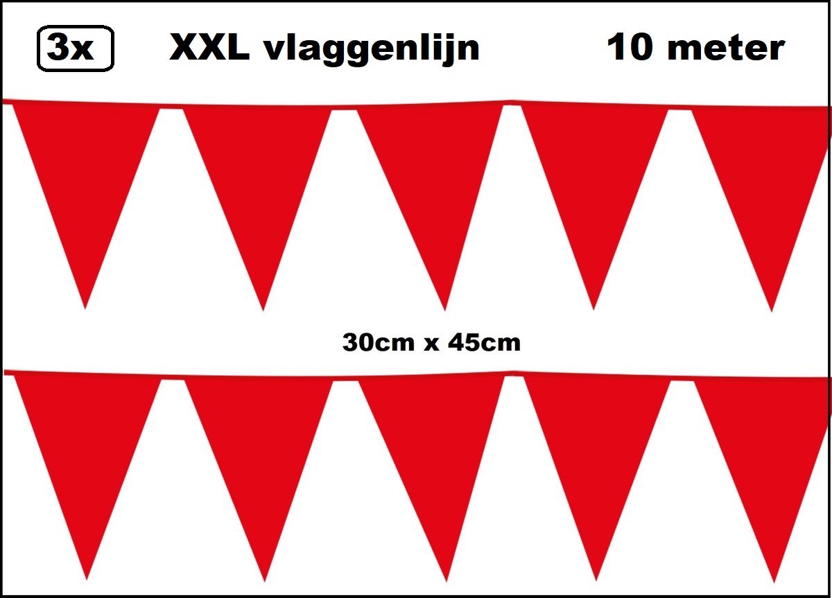 3 stuks XXL Vlaggenlijn rood 30cm x 45cm - Giga vlaglijn themafeest party festival