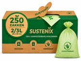 Biozakken 2/3 Liter - 250 Stuks - GFT Zakken Composteerbaar - Afvalzakjes Incl. Dispenser - Sustenix - 26 x 29 cm