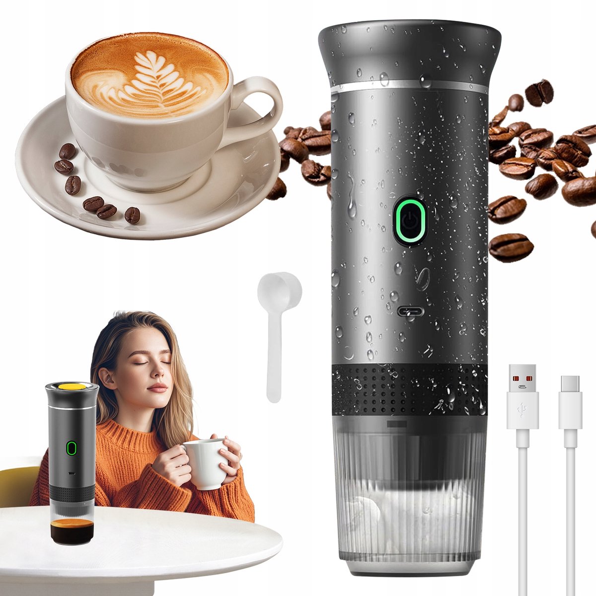 Draagbaar Koffiezetapparaat - Mini Koffiemachine - Capsule Koffiezetter - 20 Bar - 60 Sec Extractie - Warm & Koud Zetten - USB-C Oplaadbaar - Kleine Espressomachine - Voor Thuis & Kantoor & Kamperen & Reis