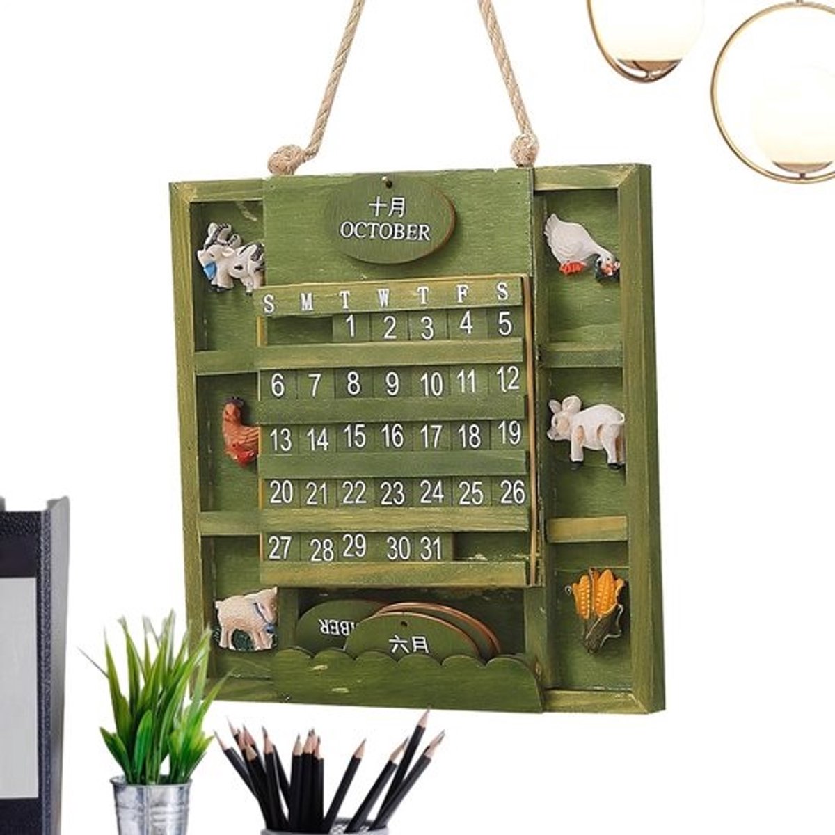 Kalender 2026 - Maandplanner Verjaardagskalender - Afspraken Plannen - Houten Decoratie - 20.6 x 20.6 cm - Warm Tinten