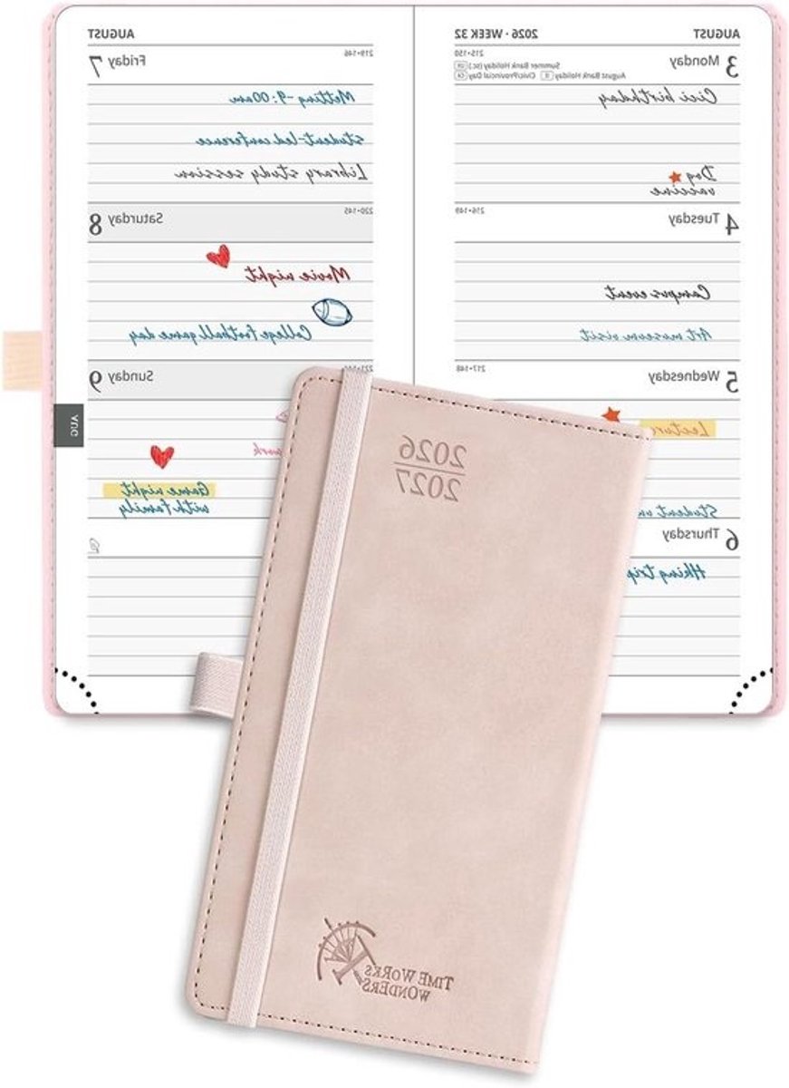 Academisch Zakdagboek - Weekplanner Agenda - Planning bijhouden - Twee pagina's per week - 165 x 9 cm - Zacht Roze