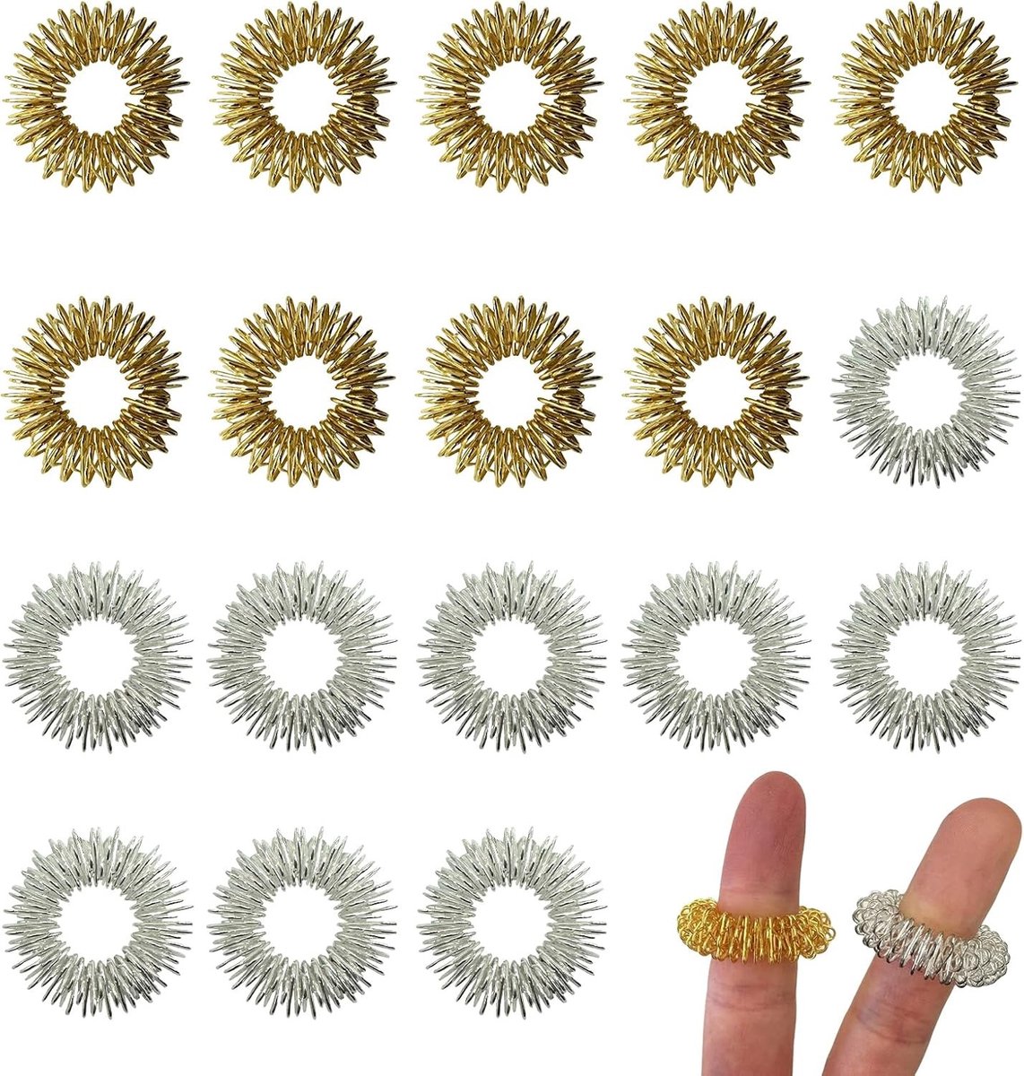 Set van 20 Acupressuur Ringen voor Vingermassage - Stressverlichting, Verbeterde Bloedcirculatie en Ontspanning voor Handen en Vingers