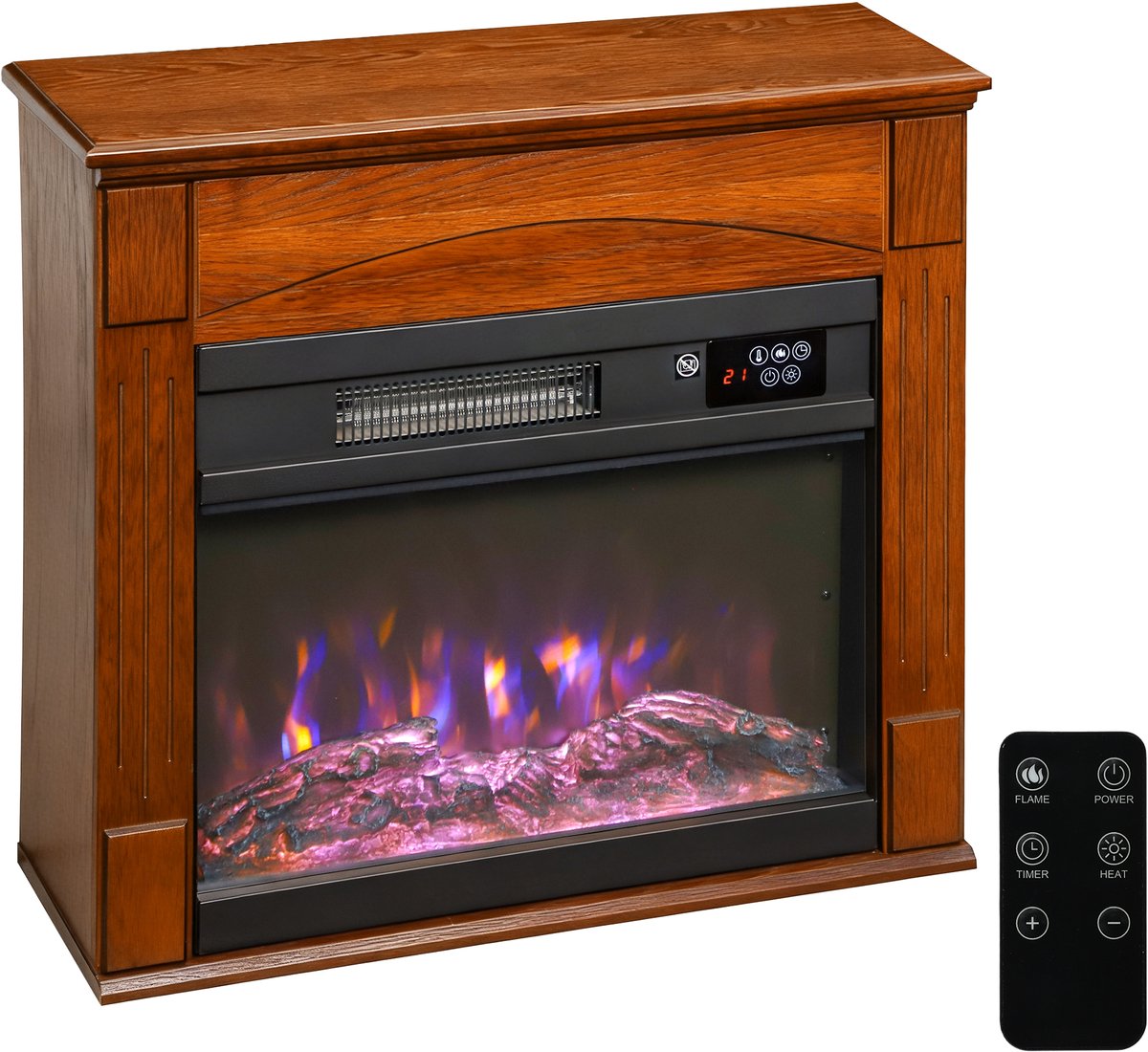 Sfeerhaard Elektrisch - met 3D-vuureffect - 1000/2000 W - Kachel Vrijstaand - 68,5x27,5x63cm - bruin