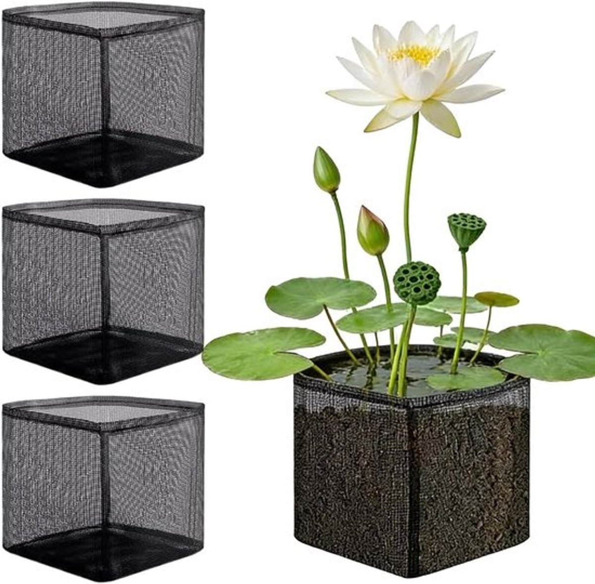 Vijverplantmanden Set - Plantenbakken Watertuin - Waterplanten Kweken - Ademende Stof - 4 Stuks - Veelkleurig