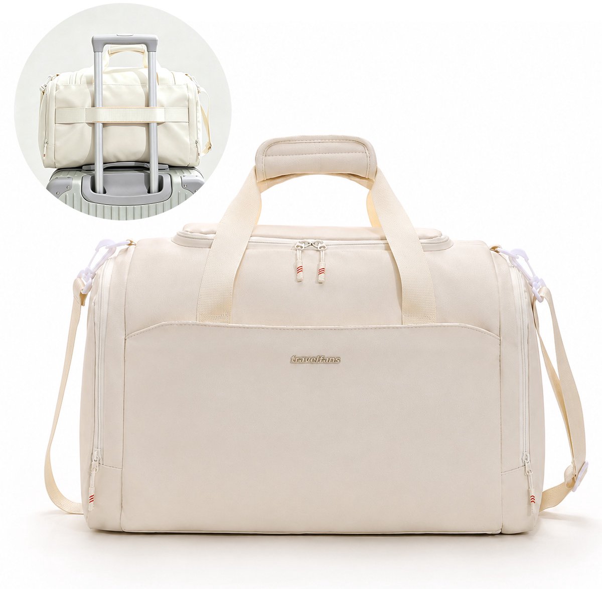 Reistas Beige Dames - Handbagage Vliegtuig - Nat & Droog Gescheiden - Schoenenvak met Ventilatie - Waterafstotend - Trolleyband - Weekendtas voor Reizen, Sport & Fitness