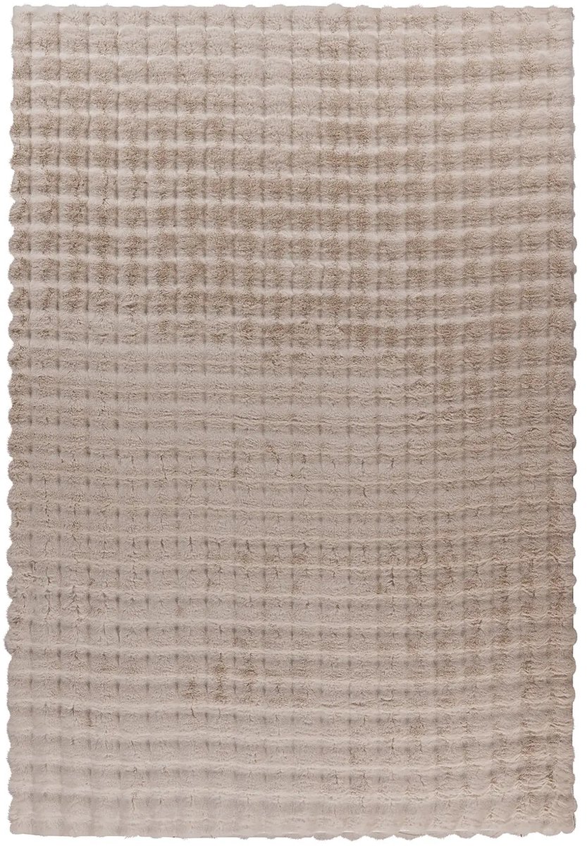 Dutch XXL Hoogpolig Vloerkleed | Tapijt | Hailey | Blokken | Beige | 80x150 cm