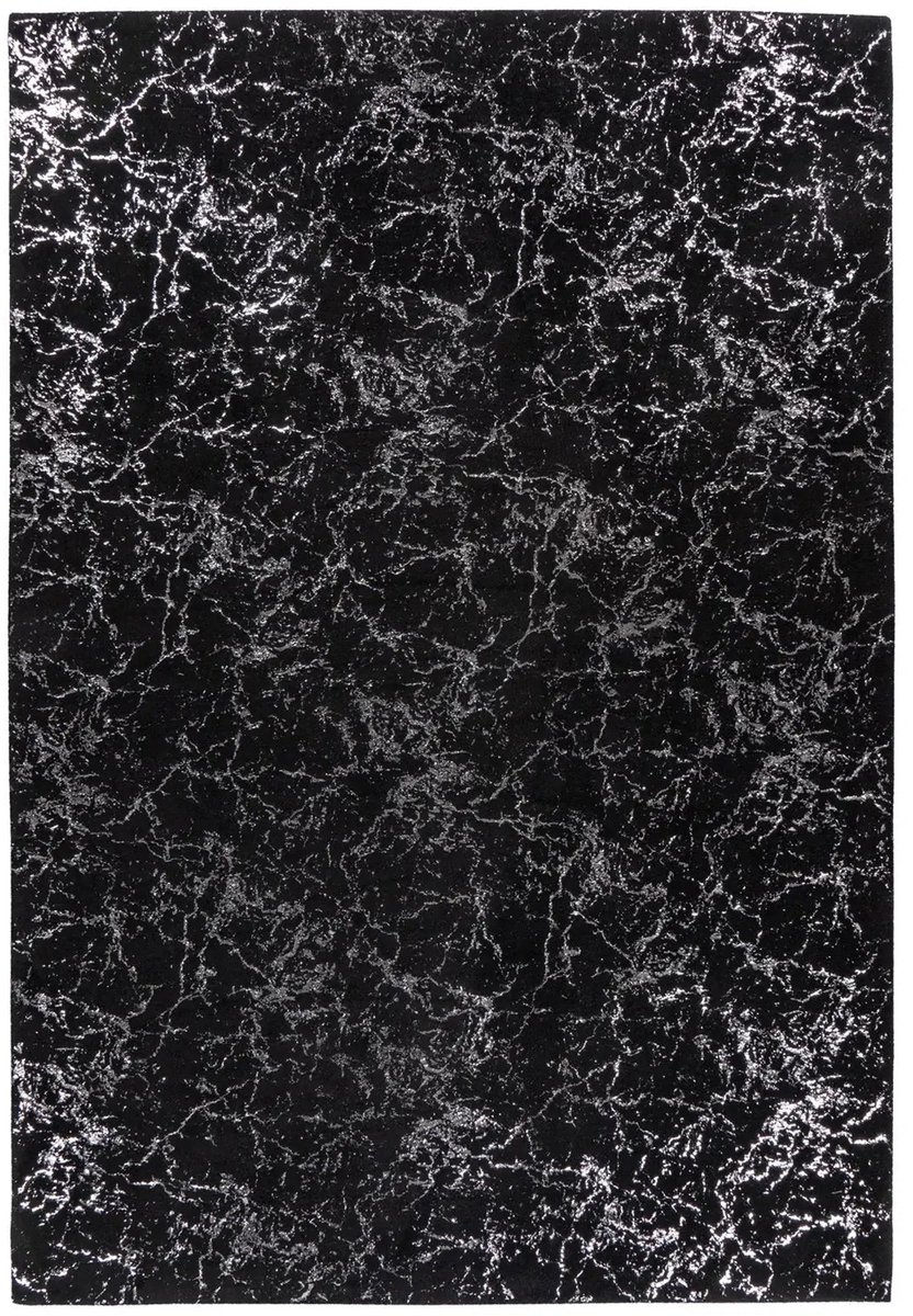 Dutch XXL Hoogpolig Vloerkleed | Tapijt | Bijou | Marmer | Zwart/Zilver | 200x290 cm Zwart / Zilver
