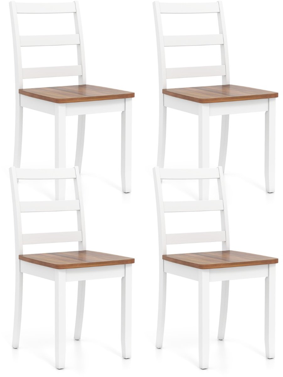 SureDeal® - Eettafel - Houten Eetkamerstoelen Keukenstoel - Poten Rubberhout - Hoge Gebogen Rugleuning - 40x40x85 cm - Wit + Naturel