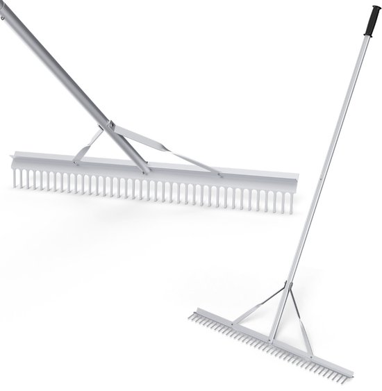 SureDeal® - Tuingereedschap - Twee Aluminium Tuinharken - Lange Steel - Tanden - 91x10x174 cm - Zilver van suredeal — afbeelding 3