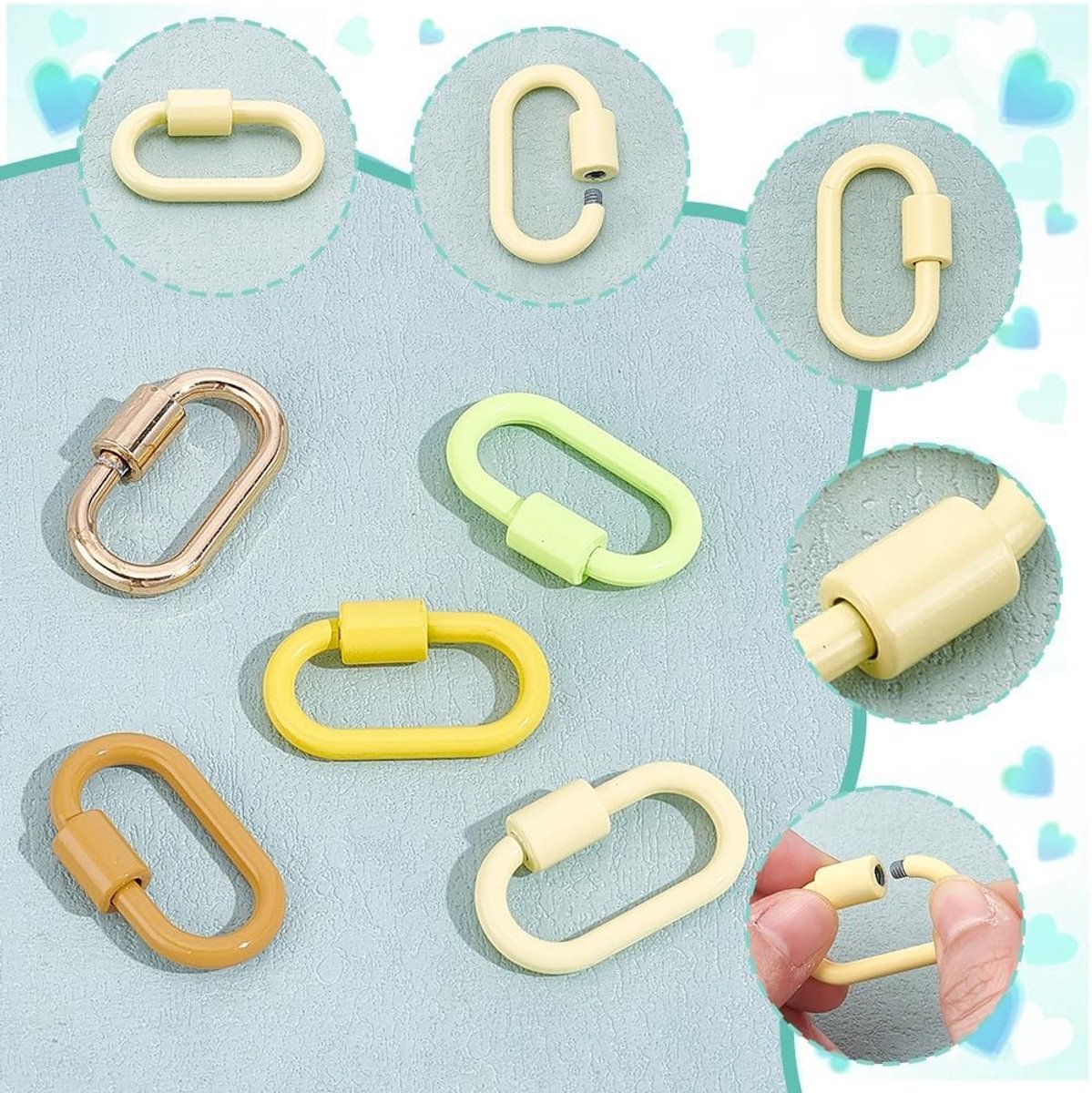 Set van 5 Vergrendelbare Carabiners met Schroefsluiting voor Sleutelhangers, Rugzakken en Klimaccessoires (Geel)